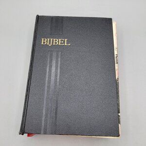 1938 Bijbel Dutch Bible Hardcover Black Leather With Family Photos and Tree